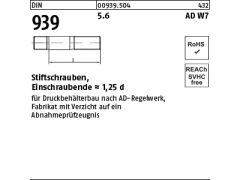 50 x Stiftschrauben DIN 939 5.6 M16 x 40 gestempelt, ADW7 (blank/schwarz)