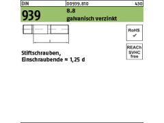 50 x Stiftschrauben DIN 939 8.8 M10 x 40 verzinkt