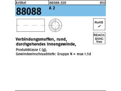 50 x Verbindungsmuffen,rund M6x30x10 Edelstahl A2