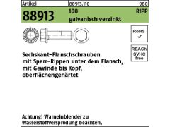 500 x 6kt.-Flanschschrauben Kl. 100, Sperr-Rippen, VG M6 x 10 verzinkt