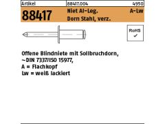 500 x Blindniete Alu/Stahl verzinkt, Flachkopf - 4 x 10 Weiß lackiert