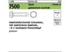 500 x Gewindef. Schr. DIN 7500 gehärtet D 6-kant Flanschkopf M8x16 m. Bund verzinkt
