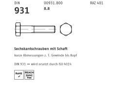 Schnäppchenartikel - 500 x Sechskantschrauben DIN 931 8.8 M4 x 40 (blank/schwarz)