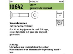 500 x Senkschrauben ISO 10642 10.9 M4x10 verzinkt getempert