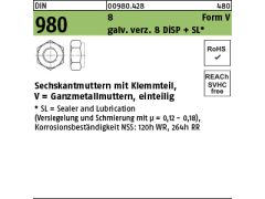 100 x DIN 980 Sicherungsmuttern Kl.8 Form V M 14 verzinkt und geschmiert