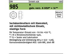 250 x Sechskantmutter DIN 985 Kl.8 M12 verzinkt +Schmierung