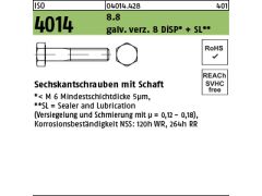 200 x Sechskantschrauben mit Schaft ISO 4014 8.8 M6x55 verzinkt Dickschicht+SL