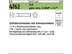 500 x ISO 4762 8.8 M4 x 20 verzinkt Dickschicht+SL