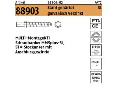 50 x MULTI-MONTI Betonschrauben ST=Stockanker 7,5 x 120 M 8 SW10 verzinkt