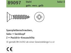 1000 Stück Spanplattenschrauben Senkkopf CE  4,5 x 30/18 -Z gelb verzinkt