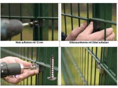 Schnäppchenartikel - Klemmlasche / Gitterzaunklemme mit Dübel und Holzschraube - Schwarz