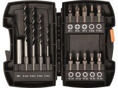 Bohrer-Bit-Box 15-tlg. Holzbohrer mit E 6.3 Schaft Ø 3, 4, 5, 6 mm Bits: PZ, TX,