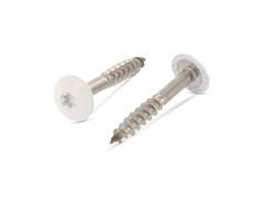 100 x Trespo / Fassaden Flachrundkopf-Holzschrauben Edelstahl A4 - 5,5X55 TX20 - RAL 9010 Reinweiß