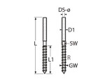 Terminal mit Holzgewinde, rechts Edelstahl A4 für Drahtseil 6mm, Gewinde 12mm