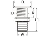 Borddurchlass mit Schlauchanschluss Nylon f&uuml;r Schlauch 32mm (1 1/4&quot;) , wei&szlig;