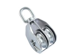 Seil-Doppelblock mit Wirbelauge A2/MS für Seil 8mm, Rolle 32mm