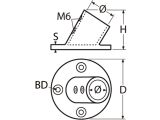 Relingfuß mit runder Grundplatte, 60° Edelstahl A4 63,5mm, für Rohr 22mm