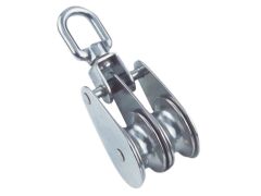 Seil-Doppelblock mit Wirbelauge und Gelenk A2/MS für Seil 10mm, Rolle 50mm