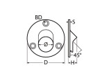 Relinganschweißfuß rund, 45° Edelstahl A4 69mm, für Rohr 22mm