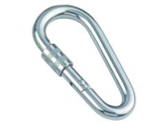 Karabinerhaken mit Sicherheitsmutter, Birnenform Edelstahl A4 10x100mm