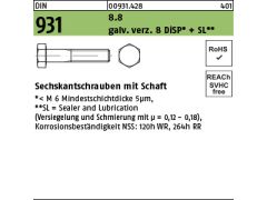 25 x DIN 931 8.8 M16 x 180 verzinkt Kl. 8 DiSP + SL