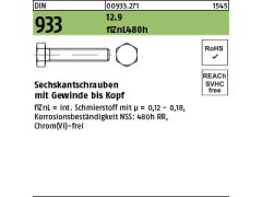 200 x DIN 933 Sechskantschrauben Vollgewinde 12.9 M8 x 16 flZnL/nc/x/x/480h/C flZn - Zink Lamellen 480h