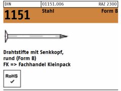 1kg DIN 1151 Drahtstift Nägel, Flach-Senkkopf Stahl, Form B - 2,2 x 45 (blank/schwarz)