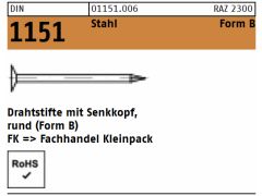 1kg DIN 1151 Drahtstift Nägel, Flach-Senkkopf Stahl, Form B - 2,5 x 60