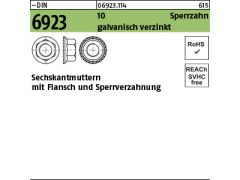 250 x Sechskantmutter mit Flansch DIN 6923 Kl.10 M12 verzinkt mitSperrverzahnung