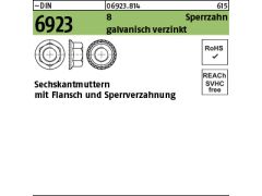 50 x Sechskantmutter mit Flansch DIN 6923 Kl.8 M16 verzinkt mitSperrverzahnung