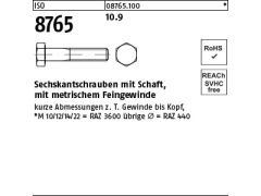 100 x Sechskantschrauben mit Schaft, Feingewinde ISO 8765 Kl.10.9 M10x1,25x35