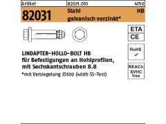 1 x LINDAPTER-Hollo-Bolt Stahl 8.8 HB 10-Größe 2 galv. verzinkt