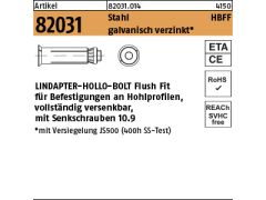 1 x LINDAPTER-Hollo-Bolt Stahl 10.9 HBFF 08-Größe 1 galv. verzinkt