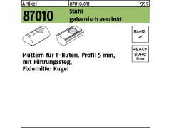 100 x Muttern für T-Nuten Profil 5mm verzinkt mit Führungssteg mit Druckkugel M4