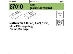 1000 x Muttern für T-Nuten Profil 5mm verzinkt ohne Führungssteg mit Druckkugel M4