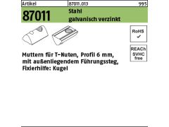 1000 x Muttern für T-Nuten Profil 6mm verzinkt, M 6 außenl. Führungssteg und Druckkugel