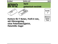 100 x Muttern für T-Nuten Profil 8 verzinkt M6 mit Führungssteg mit Druckkugel ohne Potentialausg.