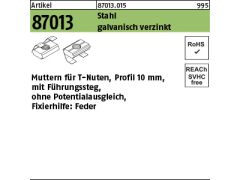 100 x Muttern für T-Nuten Profil 10mm verzinkt M 8 ohne Potenzialausgl. mit Feder