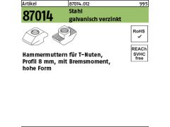 100 x Hammerkopfmutter für T-Nuten Profil 8mm verzinkt M 5 hohe Form