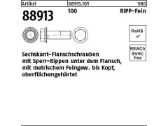 50 x Sechskantschr. Kl.100 Sperr-Rippen, Feingewinde M16x1,5x70 (blank/schwarz)