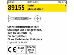 1000 x Schnellbauschraube Senkkopf Stahl phosphatiert 3,5 x 30/24 - H für Lochplatten
