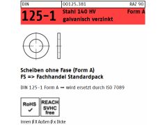 100 x DIN 125 Stahl 140 HV A 8,4 galv. verzinkt