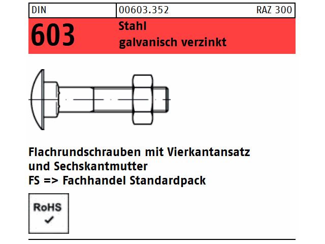 200 Flachrundschrauben M8 x 100 m Mutter DIN 603 Schlossschrauben galv verzinkt 