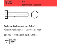 50 x DIN 931 8.8, M8 x 80 galv. verzinkt