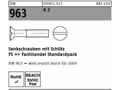 100 x Senkschrauben mit Schlitz DIN 963 M3 x 12 Edelstahl A2