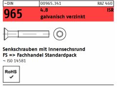 100 x Senkschrauben DIN 965 4.8, M3 x 10 -T10 verzinkt