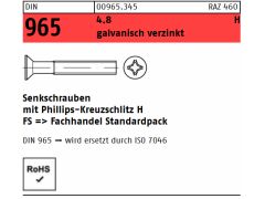 100 x DIN 965 4.8, M4 x 25 -H galv. verzinkt