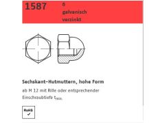 100 x Hutmuttern, hohe Form DIN 1587 Kl.6, M3 galv. verzinkt