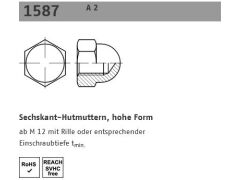 25 x Hutmuttern, hohe Form DIN 1587 M14 SW 22 Edelstahl A2