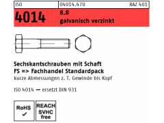 50 x Sechskantschrauben mit Schaft ISO 4014 8.8, M8x80 galv. verzinkt